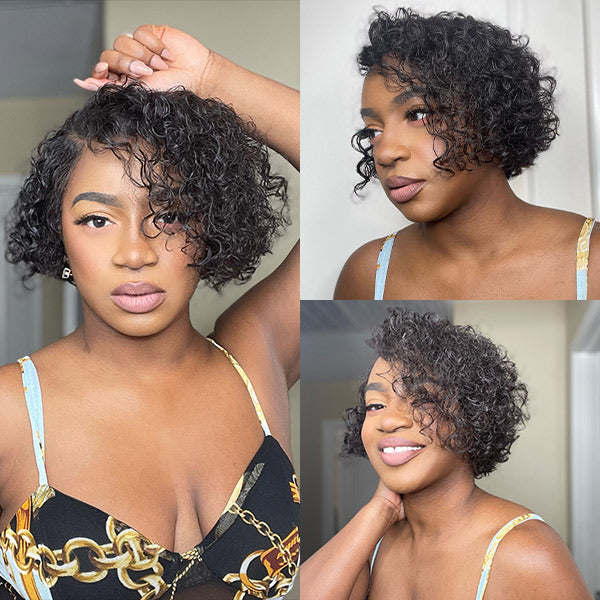 Summer Look Short Curly Hair Pixie Wig Human Hair 13x4 Lace Front Wigs Preplucked with Baby Hair
