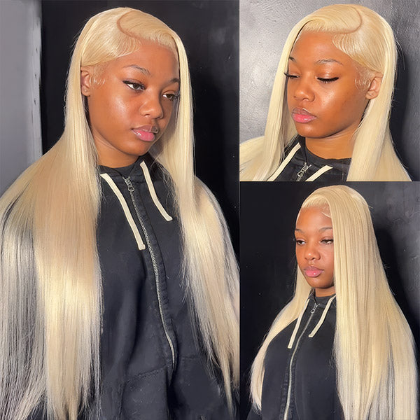 18"=$119 | OQ HAIR 613 Blonde Straight 13x4 Lace Frontal Wig Pre Plucked Hairline Easy to Install