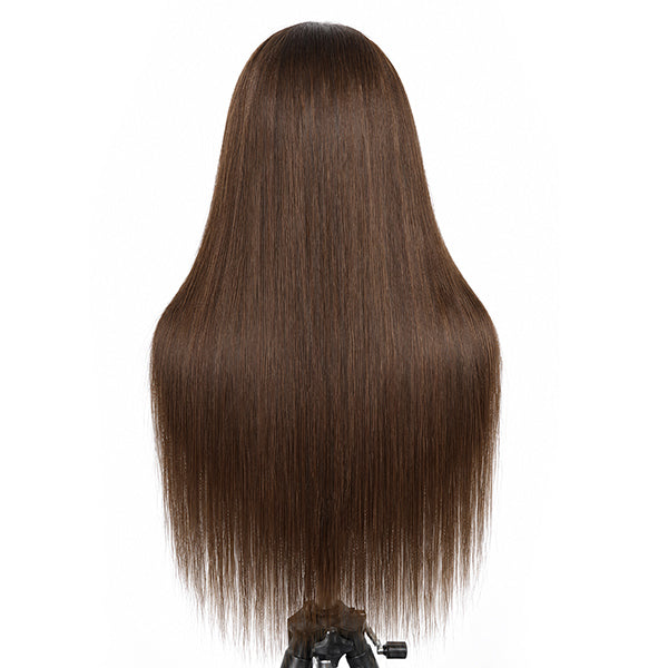 OQ HAIR Chocolate Brown Yaki Straight Wear Go 13x6 Frontal Wig Pre-cut Melted Lace Glueless Wig Bleached Knots