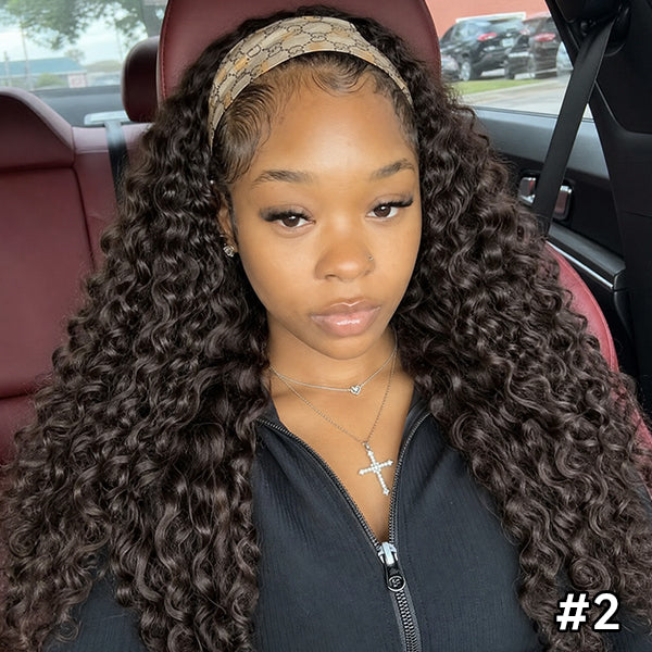 OQ HAIR Natural Loose Deep Headband Wig Easy Slip-On Style 100% Human Hair Wig