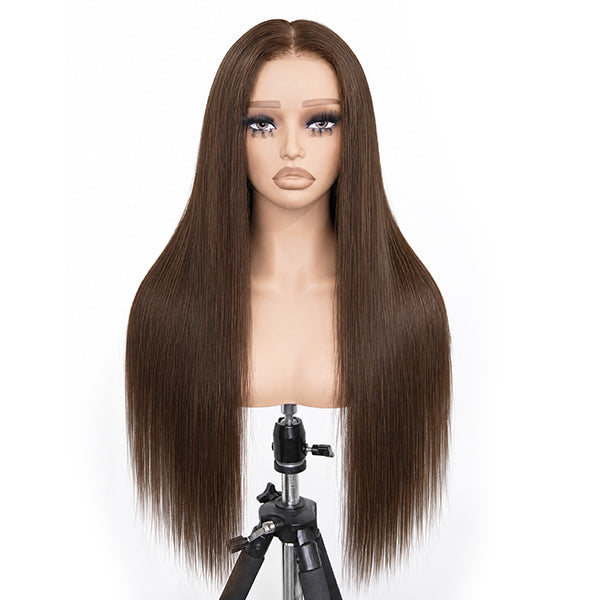 OQ HAIR Chocolate Brown Yaki Straight Wear Go 13x6 Frontal Wig Pre-cut Melted Lace Glueless Wig Bleached Knots