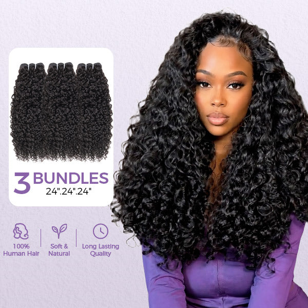 Pixie Curly Double Wefted Human Hair Weave Bundles 1/3/4 PCS