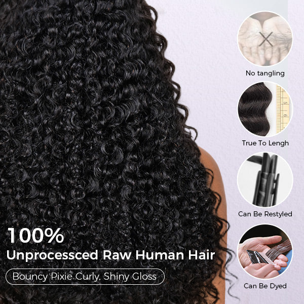 Pixie Curly Double Wefted Human Hair Weave Bundles 1/3/4 PCS