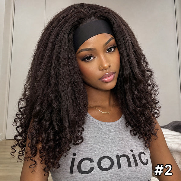 OQ HAIR Kinky Straight Burmese Curly Headband Wig Glueless Install Human Hair Wig