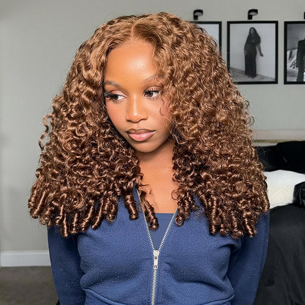 OQ HAIR Chocolate Brown Burmese Curly Wear Go 13x6 Frontal Wig Pre Plucked Hairline Beginner Friendly