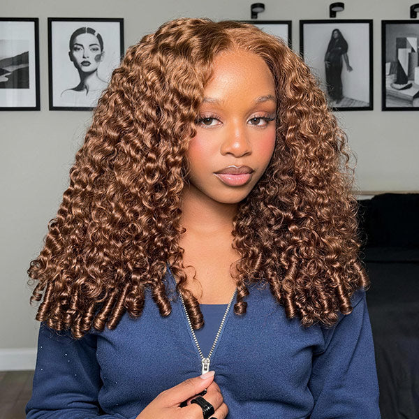 OQ HAIR Chocolate Brown Burmese Curly Wear Go 13x6 Frontal Wig Pre Plucked Hairline Beginner Friendly