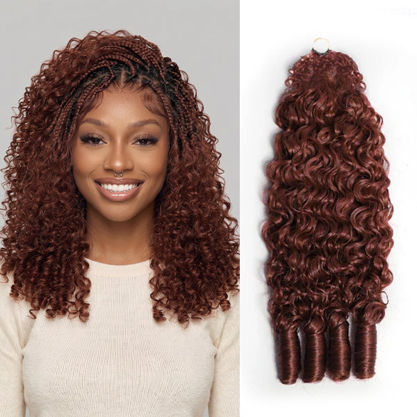 OQ HAIR Lightweight Reddish Brown Burmese Curly Crochet Hair Natural Blend