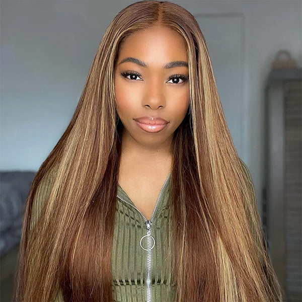Pre-cut Lace Wig Straight Hair 4/27 Highlight Wear Go Glueless Wig 7x5 Lace Wig Preplucked with Natural Hairline