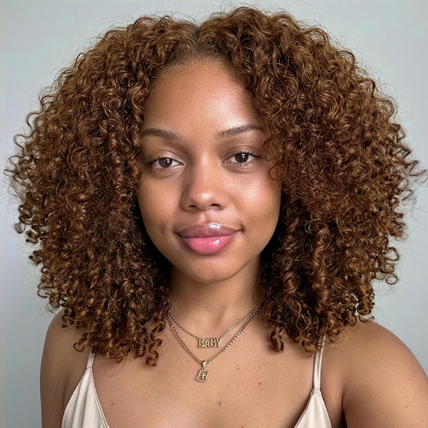 OQ HAIR Chocolate Brown Kinky Curly Wear Go Wig Invisible Lace Pre Plucked Hairline Human Hair Closure Wig