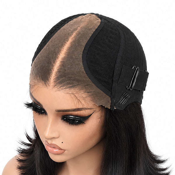 OQ HAIR Everyday Wear Face Framing Layered Yaki Straight Bob Wig With Bangs 9x6 T Part Lace Low Maintenance