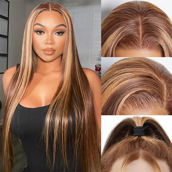 Pre-cut Lace Wig Straight Hair 4/27 Highlight Wear Go Glueless Wig 7x5 Lace Wig Preplucked with Natural Hairline