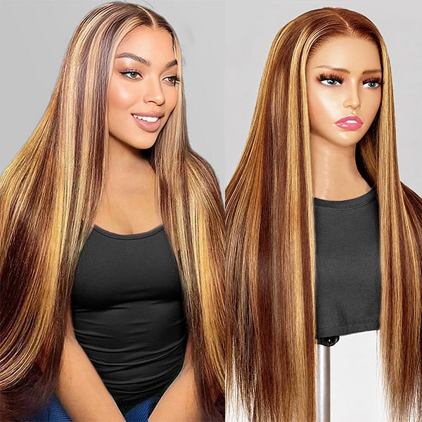 Pre-cut Lace Wig Straight Hair 4/27 Highlight Wear Go Glueless Wig 7x5 Lace Wig Preplucked with Natural Hairline