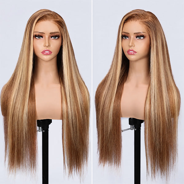 Pre-cut Lace Wig Straight Hair 4/27 Highlight Wear Go Glueless Wig 7x5 Lace Wig Preplucked with Natural Hairline