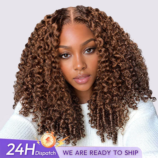 24h Shipping | OQ HAIR Chocolate Brown Burmese Curly Human Hair Wig 9x6 Lace Glueless Wear Go Pre-Plucked Bleached Knots