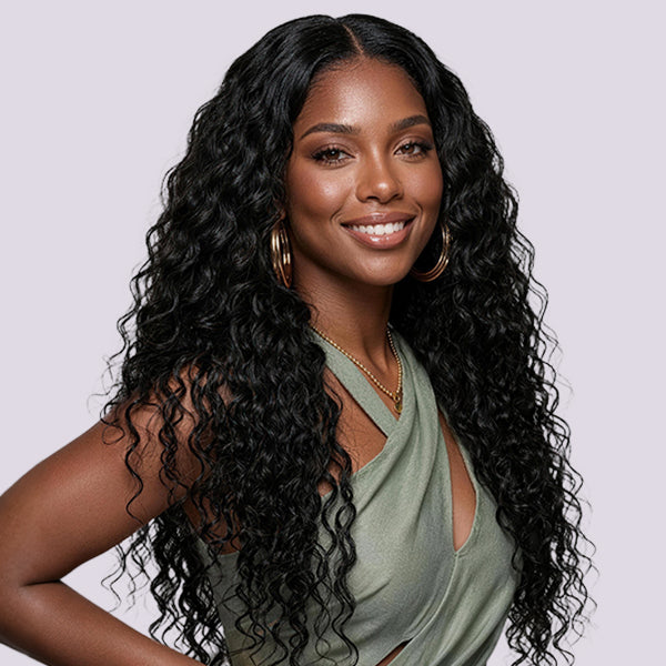 OQ HAIR Water Wave Wear Go Wig Deep Parting Invisible Lace Hidden Knots Natural Edges Closure Wig