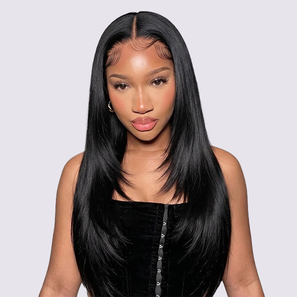 Yaki Straight V Part Wig with Drawstring Glueless Wig Low Maintenance Protective Style