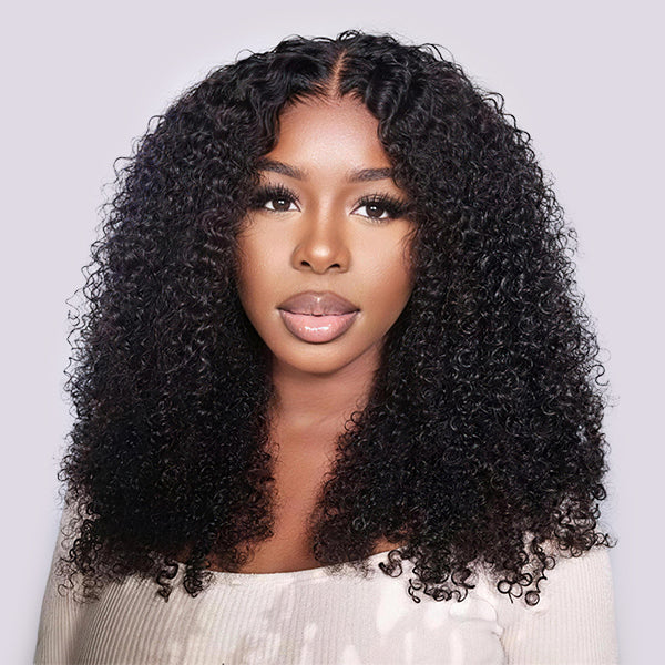OQ HAIR Afro Curly Virgin Hair Glueless Wig with Melted HD Lace and Pre Plucked Hairline