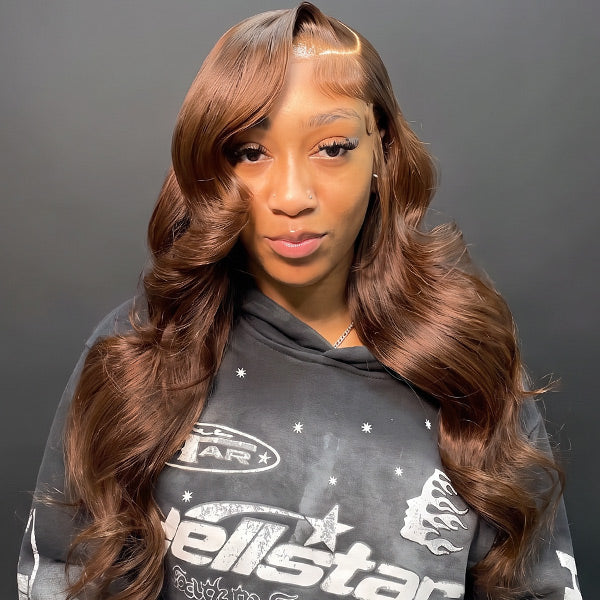 OQ HAIR #4 Chocolate Brown Color Body Wave Glueless 13x6 Lace Front Wig Pre Plucked Natural Hairline 100% Virgin Human Hair