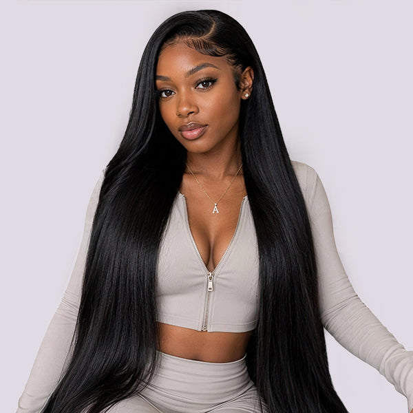 OQ HAIR Bone Straight Wear Go Glueless Closure Wig with Pre Cut HD Lace Bleached Knots