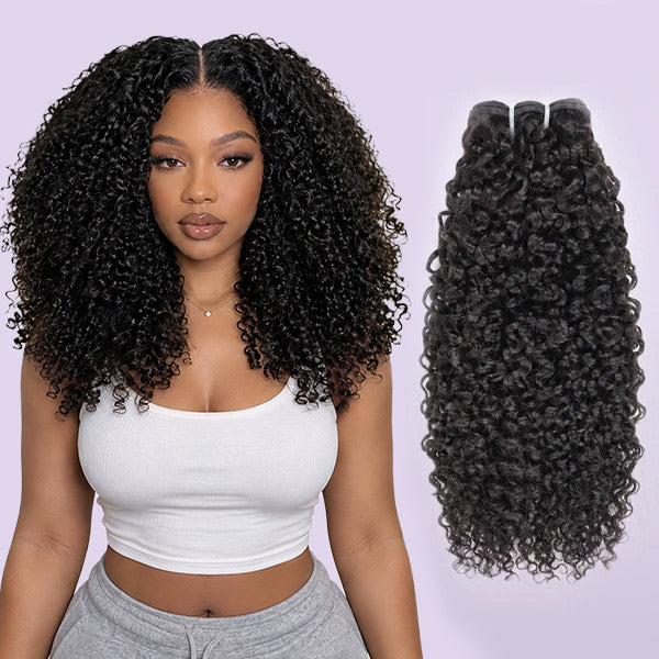 Pixie Curly Double Wefted Human Hair Weave Bundles 1/3/4 PCS