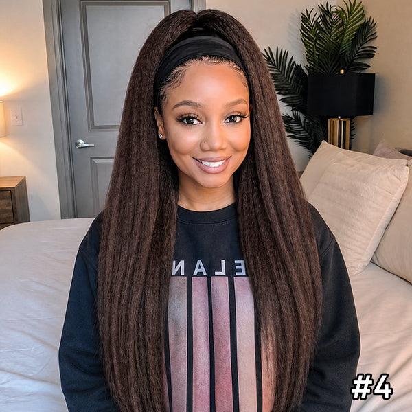 OQ HAIR Affordable Kinky Straight Human Hair Headband Wig Ready To Wear Wig No Glue Needed