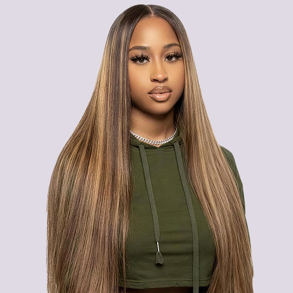 Wear Go Glueless 4/27 Highlight Straight 7x5 HD Closure Wig Pre Cut Lace with Melted Hairline