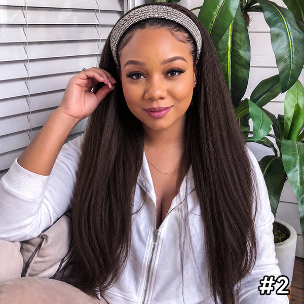OQ HAIR Affordable Kinky Straight Human Hair Headband Wig Ready To Wear Wig No Glue Needed