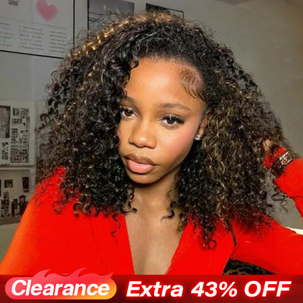 CLEARANCE| Glueless Water Wave Balayage Highlight Ombre Brown Wear Go Half Wig