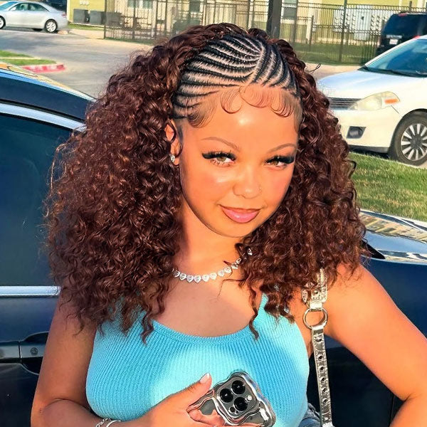 3 In 1 Half Wig | Reddish Brown Water Wave Wear Go Half Wig Daily Wear Drawstring Flip Over Wig