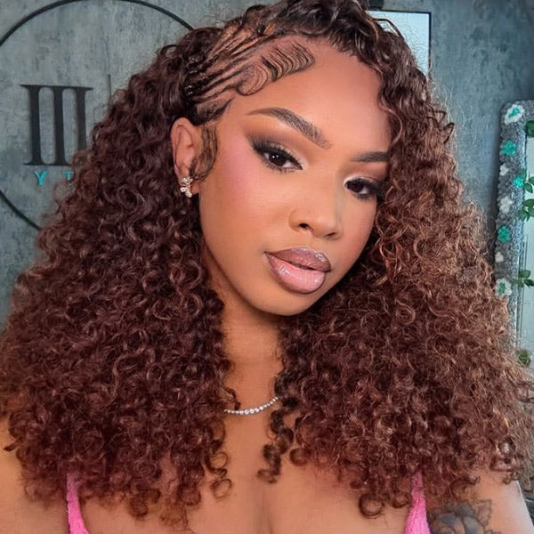 3 In 1 Half Wig | Reddish Brown Water Wave Wear Go Half Wig Daily Wear Drawstring Flip Over Wig