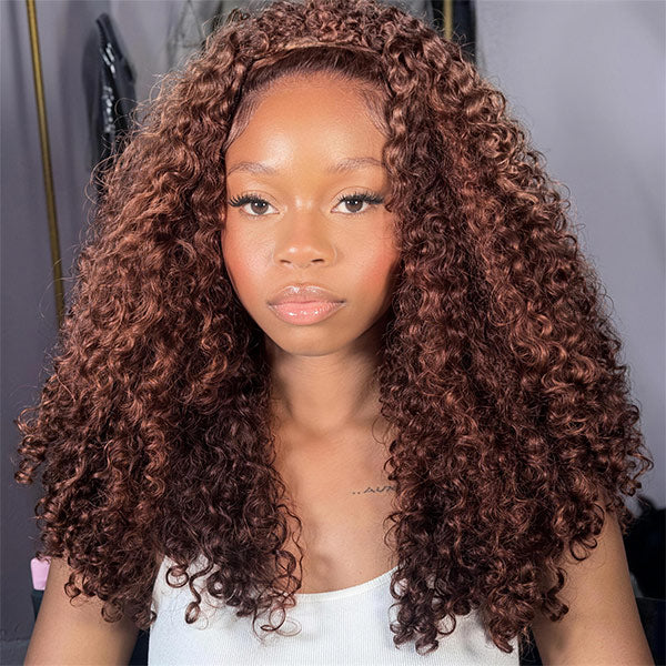 3 In 1 Half Wig | Reddish Brown Water Wave Wear Go Half Wig Daily Wear Drawstring Flip Over Wig
