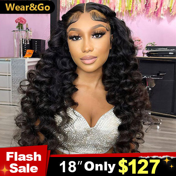 Flash Sale | Wand Curl Wear Go Glueless Wig 4x6 HD Lace Pre Cut Lace 100% Glueless Wig Preplucked with Natural Hairline