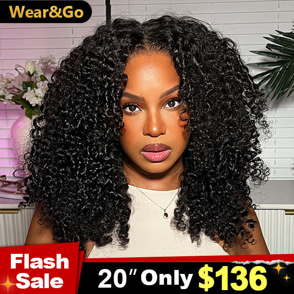 Flash Sale | Kinky Curly Wear Go Wigs 4x6 HD Lace Pre Cut Lace Closure 100% Glueless Wigs