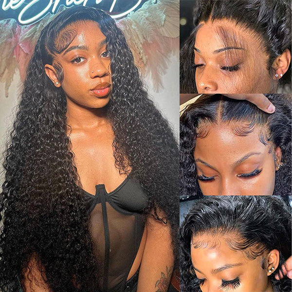 Afro Curly Glueless Wig Bleached Knots Elastic Drawstring 13x4 13x6 HD Lace Frontal Wig With Natural Hairline