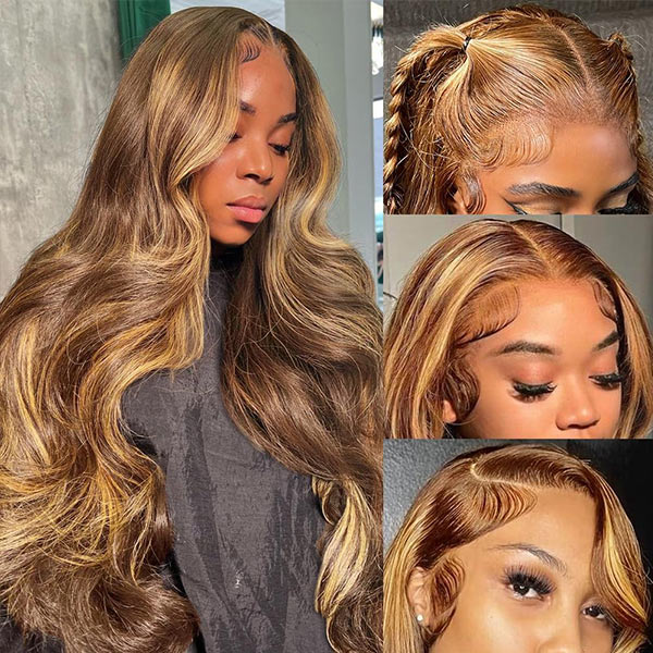 OQ HAIR Body Wave Highlight Ombre Brown Beginner-Friendly 7x5 Lace Wear Go Glueless Wig