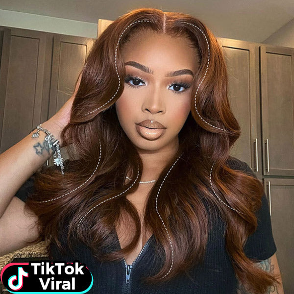 TikTok Viral Layered Chocolate Brown Face-Framing Body Wave Glueless Wear Go Wig