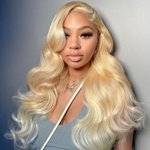 OQ HAIR Long 613 Blonde Straight/Body Wave 13x4 Lace Frontal Wig Real Human Hair Take Color Well