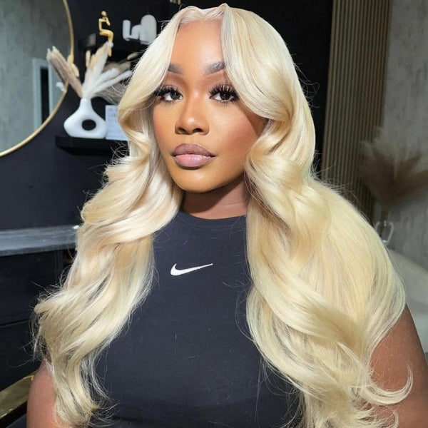 OQ HAIR Long 613 Blonde Straight/Body Wave 13x4 Lace Frontal Wig Real Human Hair Take Color Well