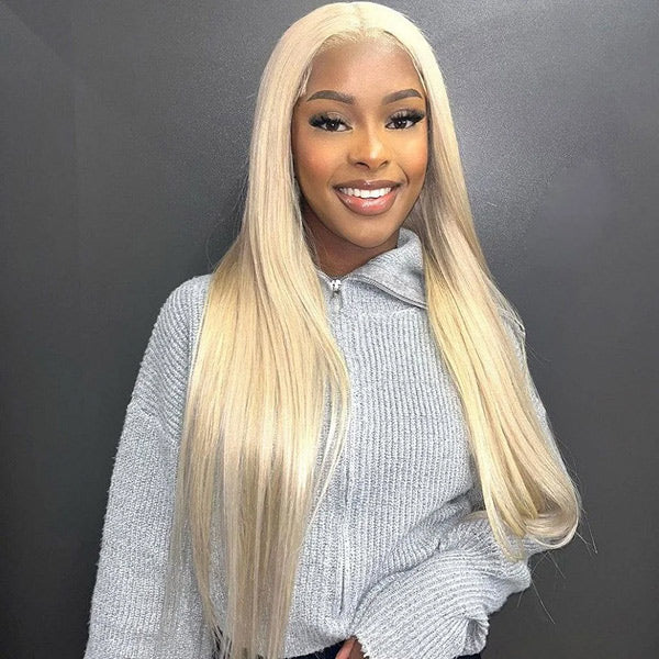 OQ HAIR Long 613 Blonde Straight/Body Wave 13x4 Lace Frontal Wig Real Human Hair Take Color Well