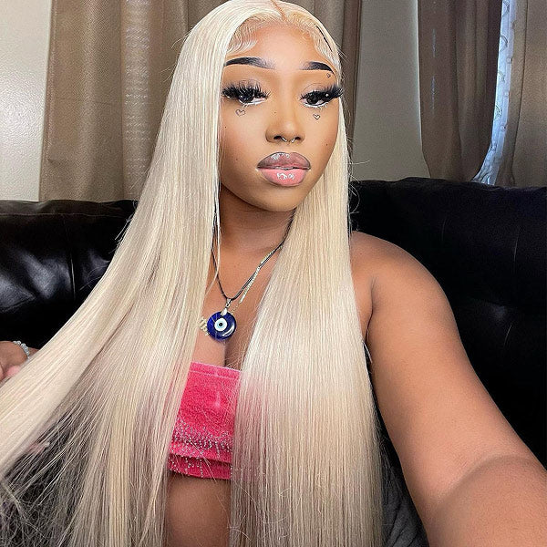 OQ HAIR Long 613 Blonde Straight/Body Wave 13x4 Lace Frontal Wig Real Human Hair Take Color Well
