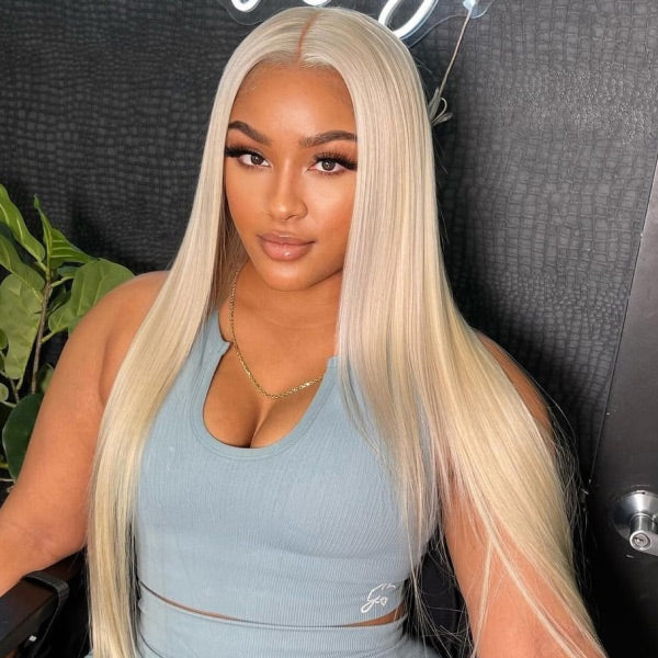 OQ HAIR Long 613 Blonde Straight/Body Wave 13x4 Lace Frontal Wig Real Human Hair Take Color Well