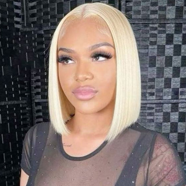 Flash Sale | 613 Blonde Straight Bob Wig 4x4 Lace Front Wig Pre-plucked Hairline