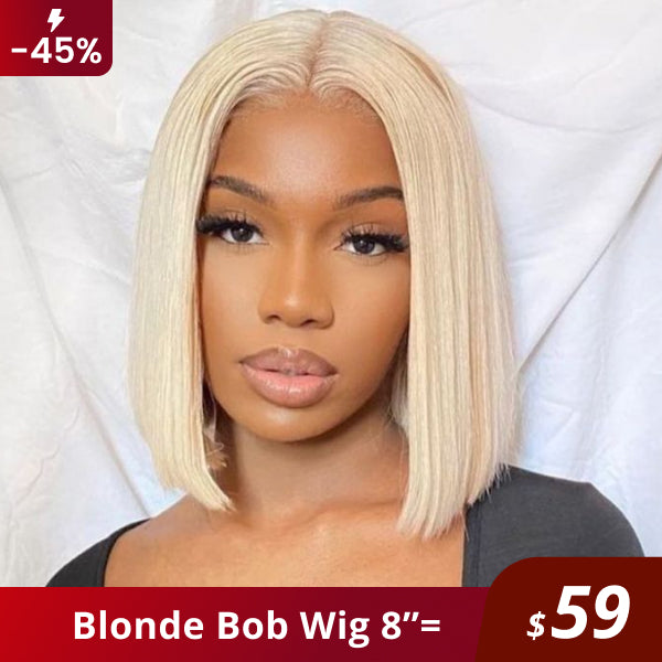 Flash Sale | 613 Blonde Straight Bob Wig 4x4 Lace Front Wig Pre-plucked Hairline