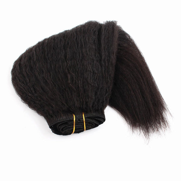 OQHAIR Kinky Straight Clip In Extension Human Hair Natural Black Color