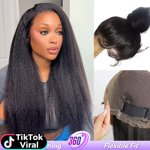 TikTok Viral Kinky Straight Flexible Fit 360 Lace Front Wear Go Glueless Wig