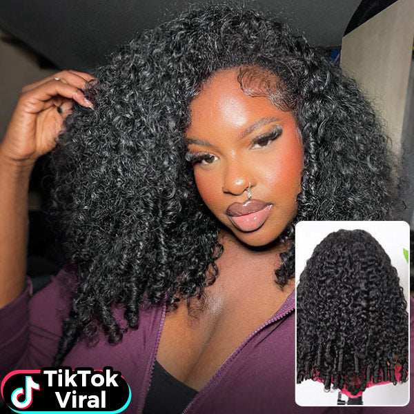 TikTok Viral Burmese Curly Glueless Wear Go Half Wig With Elastic Drawstring Seamless Blend