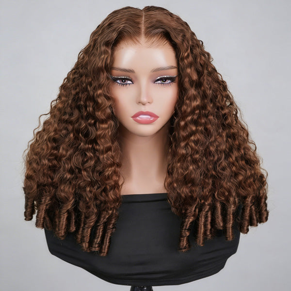 OQ HAIR Chocolate Brown Glueless Burmese Curly Pre-Cut 13x6 Lace Wear Go Wig Adjustable Drawstring For Perfect Fit