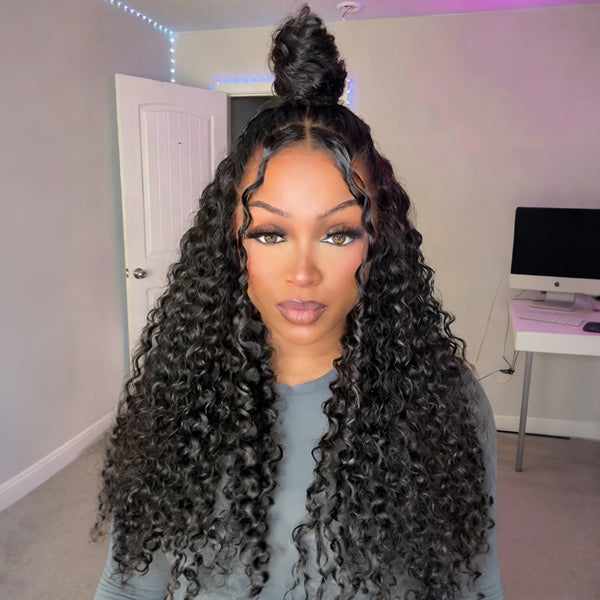 Water Wave Wig Pre Bleached Knots 13x4 13x6 HD Lace Frontal Wig With Elastic Drawstring Wear Go Wig