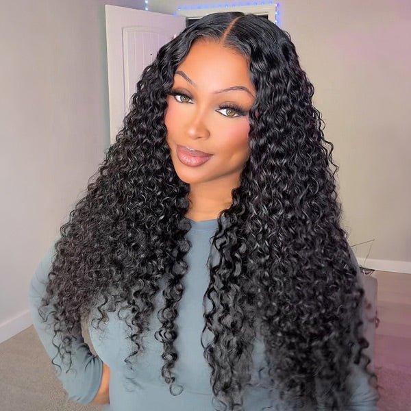 Water Wave Wig Pre Bleached Knots 13x4 13x6 HD Lace Frontal Wig With Elastic Drawstring Wear Go Wig