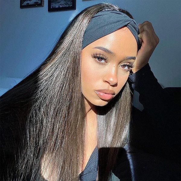 Flash Sale | Straight Hair Headband Wig Human Hair Glueless Wigs With Headband Scarf